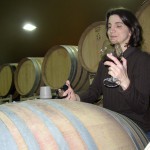 Johanna sampling the wine